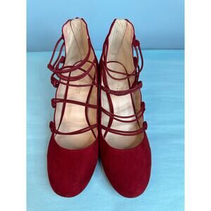 Nine West Korio red suede lace-up block heel pumps Dressy or work Size 6